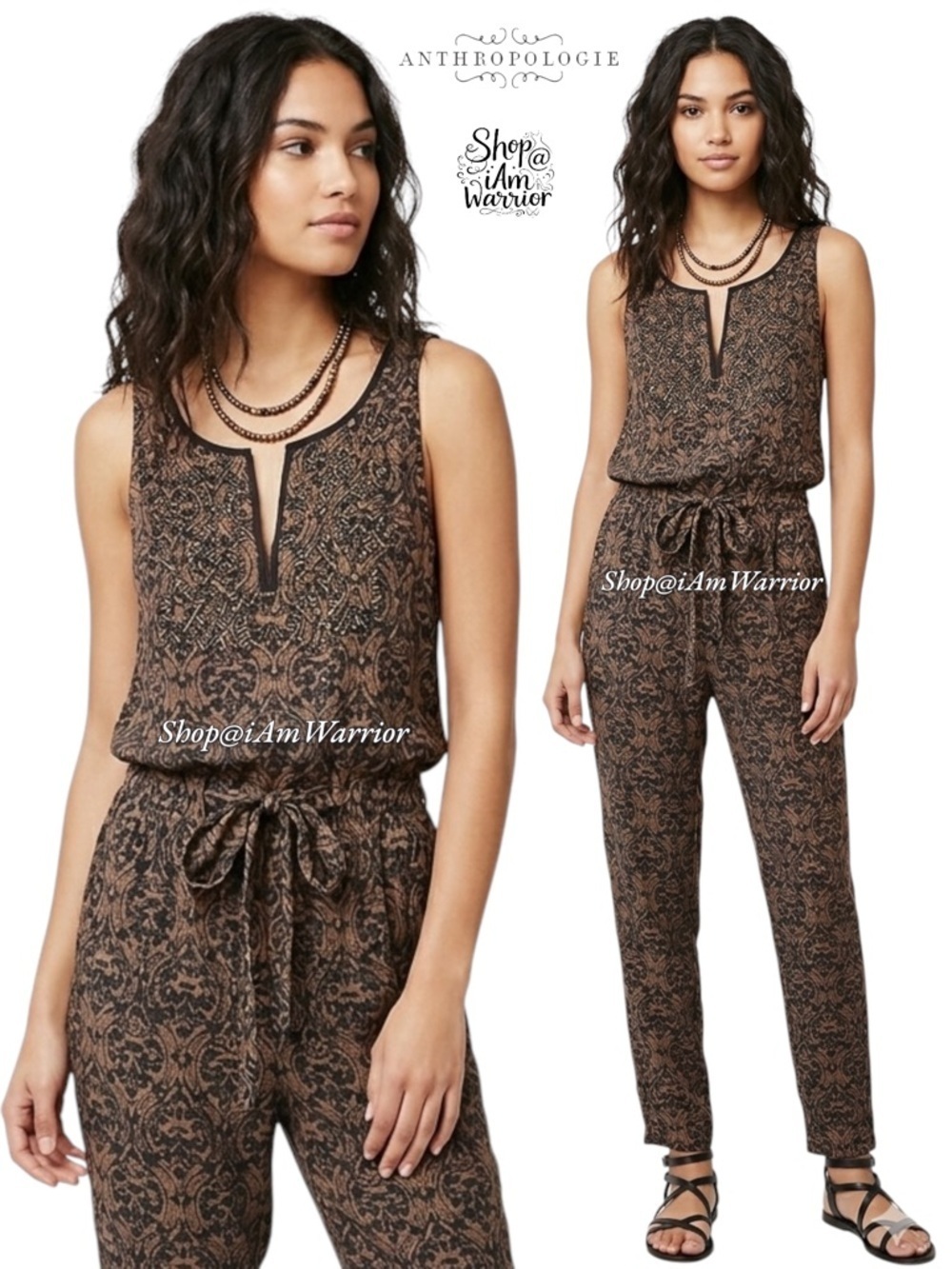 Anthropologie Beaded Printed Sleeveless Boho Jumpsuit *shop@iamwarrior